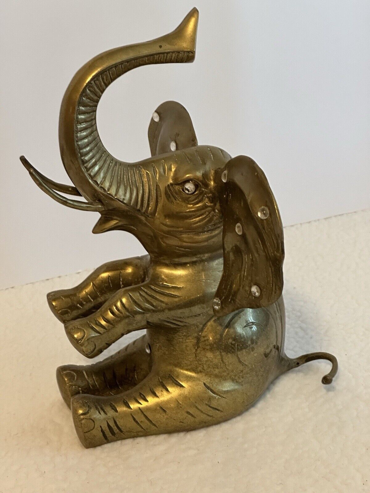 VTG Large Brass BABY ELEPHANT SCULPTURE 13” Figurine / Door Stop India