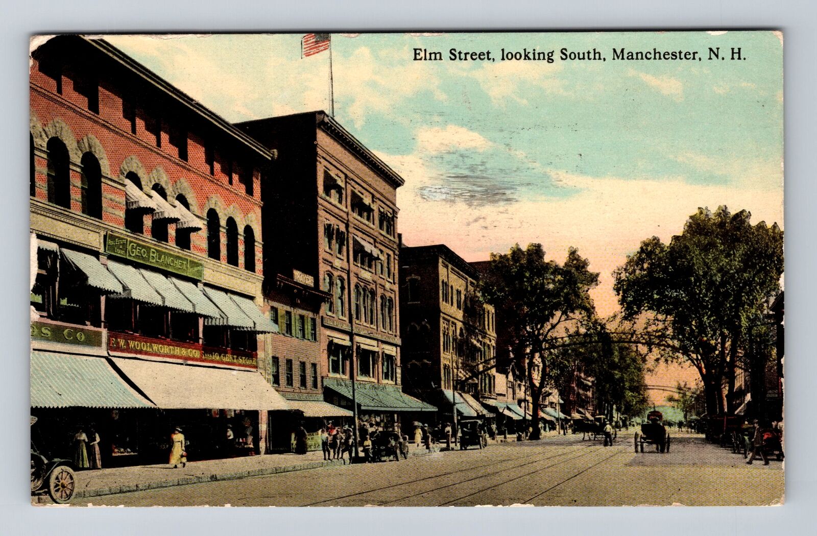 Manchester NH-New Hampshire, Elm Street, Advertising, Vintage c1912 Postcard