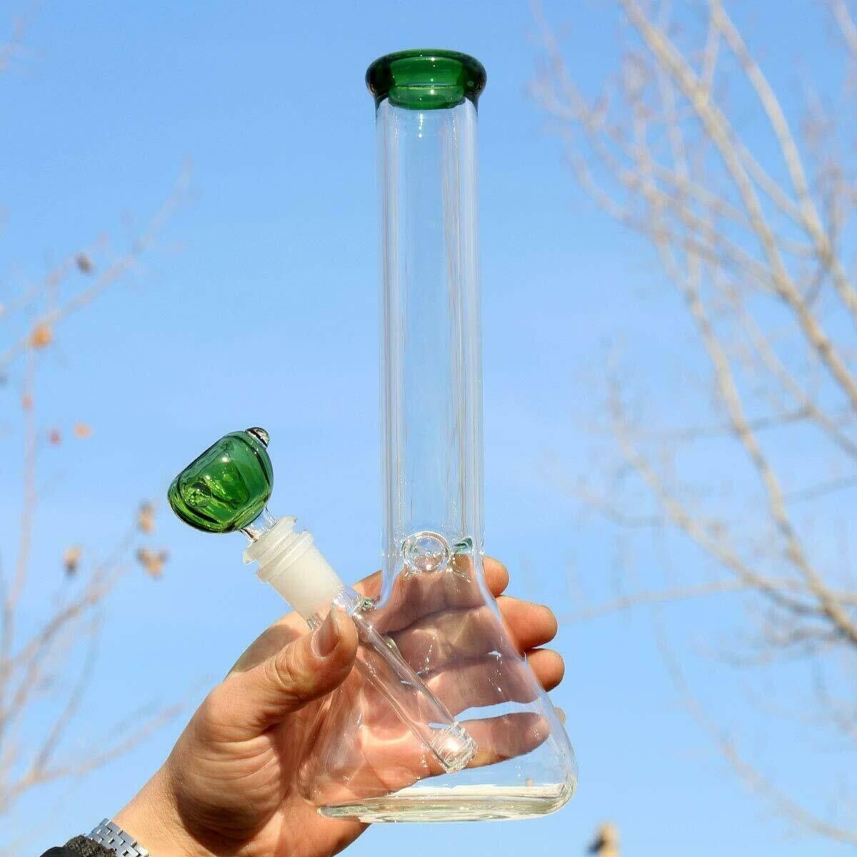 10 inch Heavy Green Glass Bong Water Pipe Smoking Bong Beaker + 14mm Bowl hookah