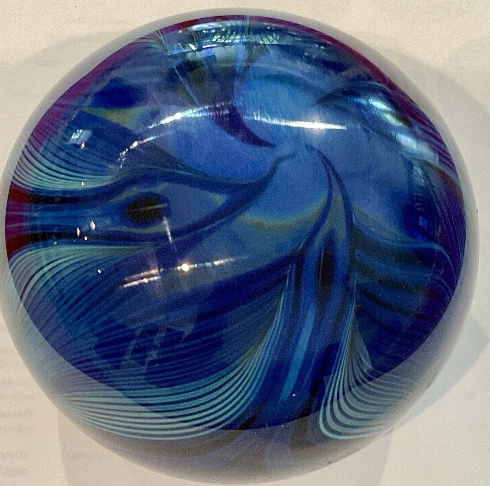 1978 RANDY STRONG ART GLASS VEINED ABSTRACT BLUES PAPER WEIGHT GORGEOUS