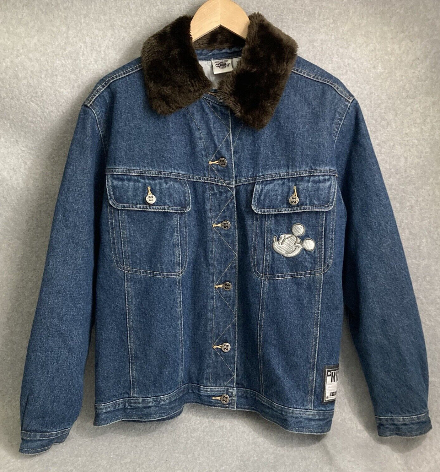 Vintage Disney Catalog Womens Size L Mickey Street Wear 28 Faux Fur Denim Jacket