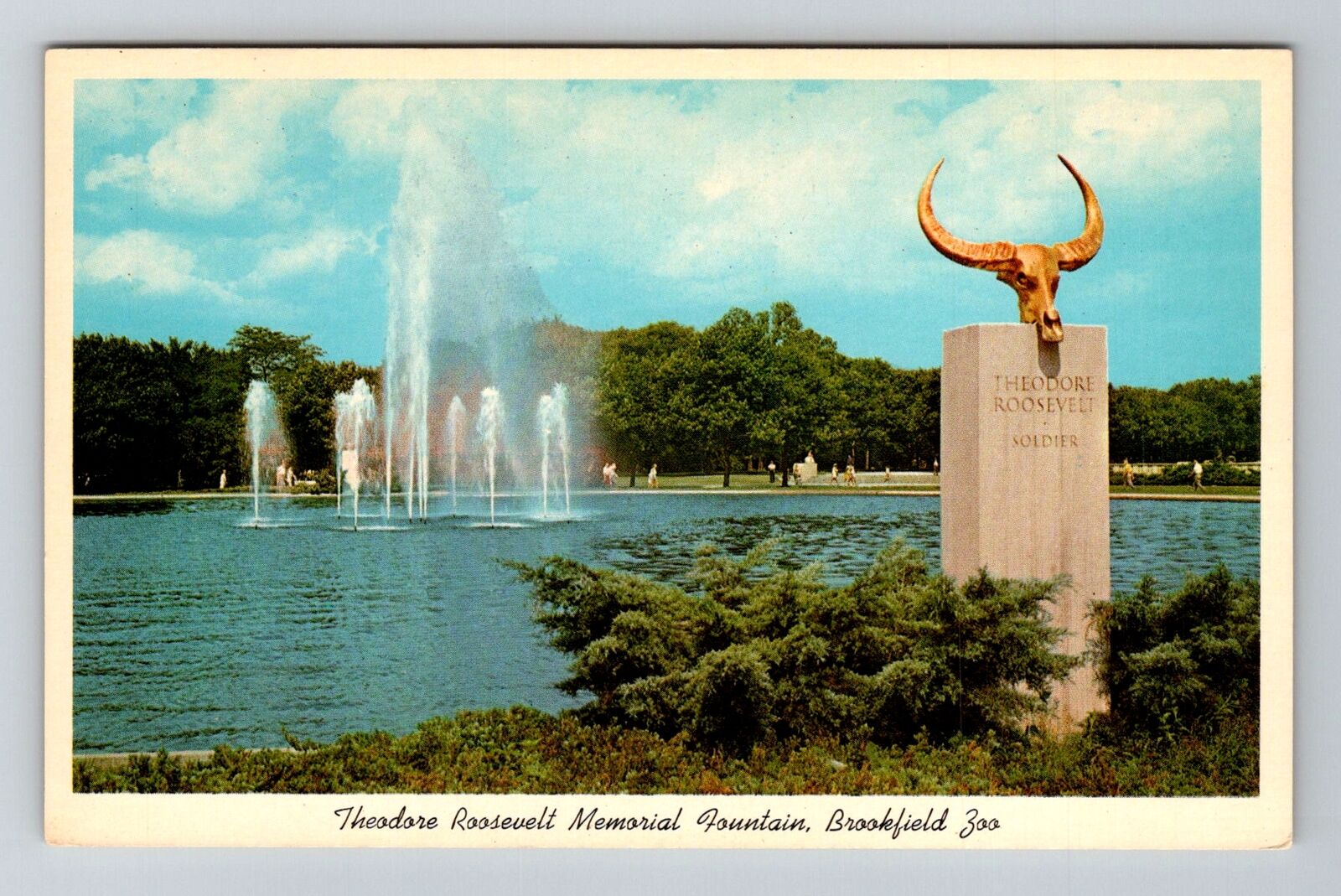 Brookfield IL-Illinois, T Roosevelt Memorial Fountain, Antique Vintage Postcard
