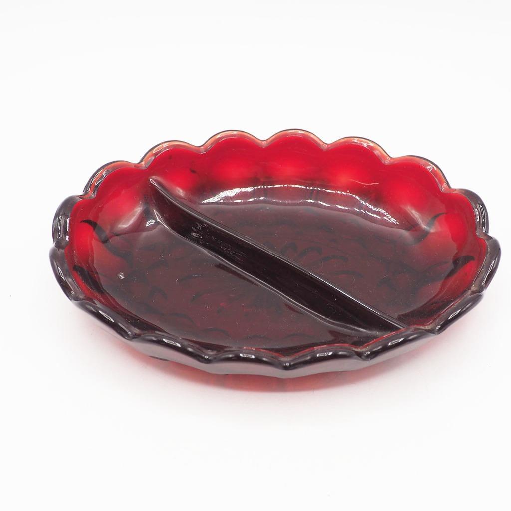 Vintage Ruby Red Glass Divided Candy Dish
