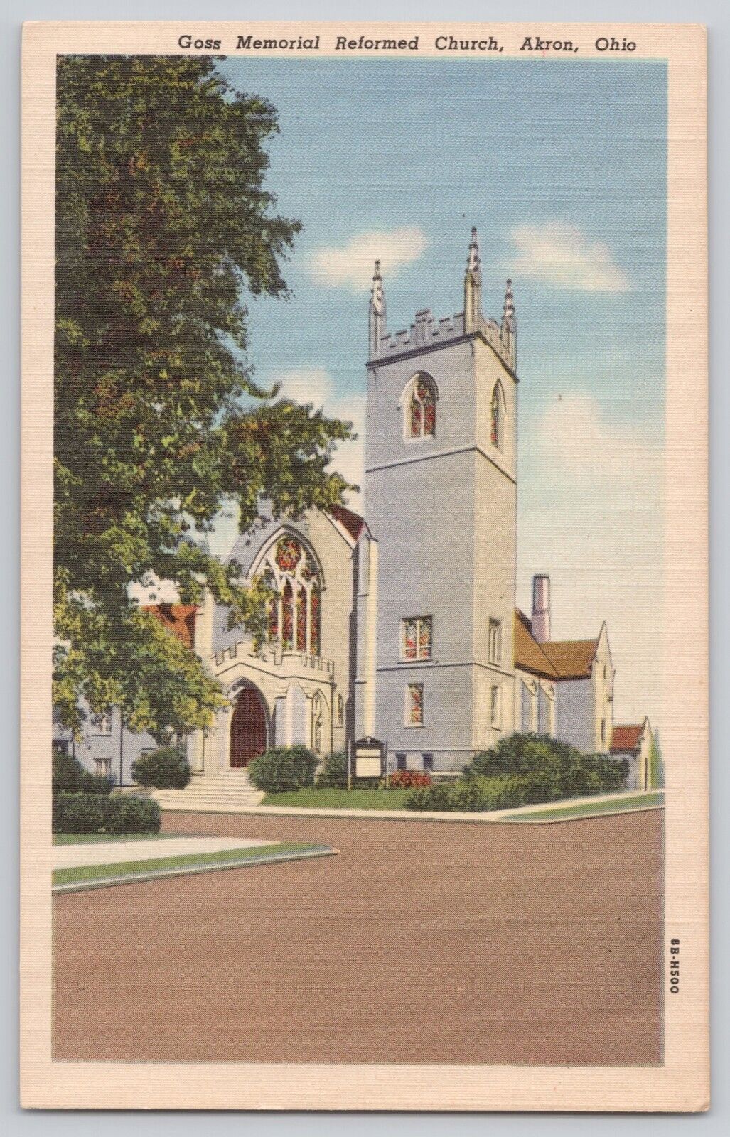 Goss Memorial Reformed Church Akron Ohio Linen Postcard