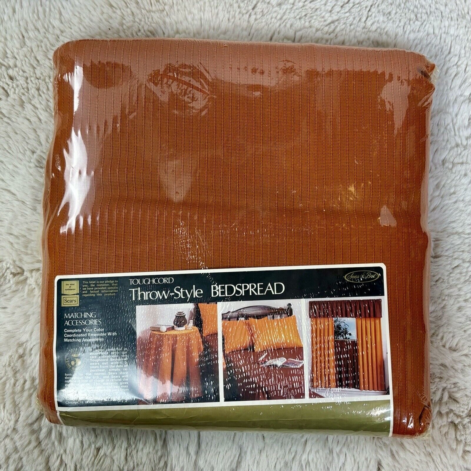 VTG Sears Toughcord Bedspread Throw Cover Blanket Retro Copper Full 90\