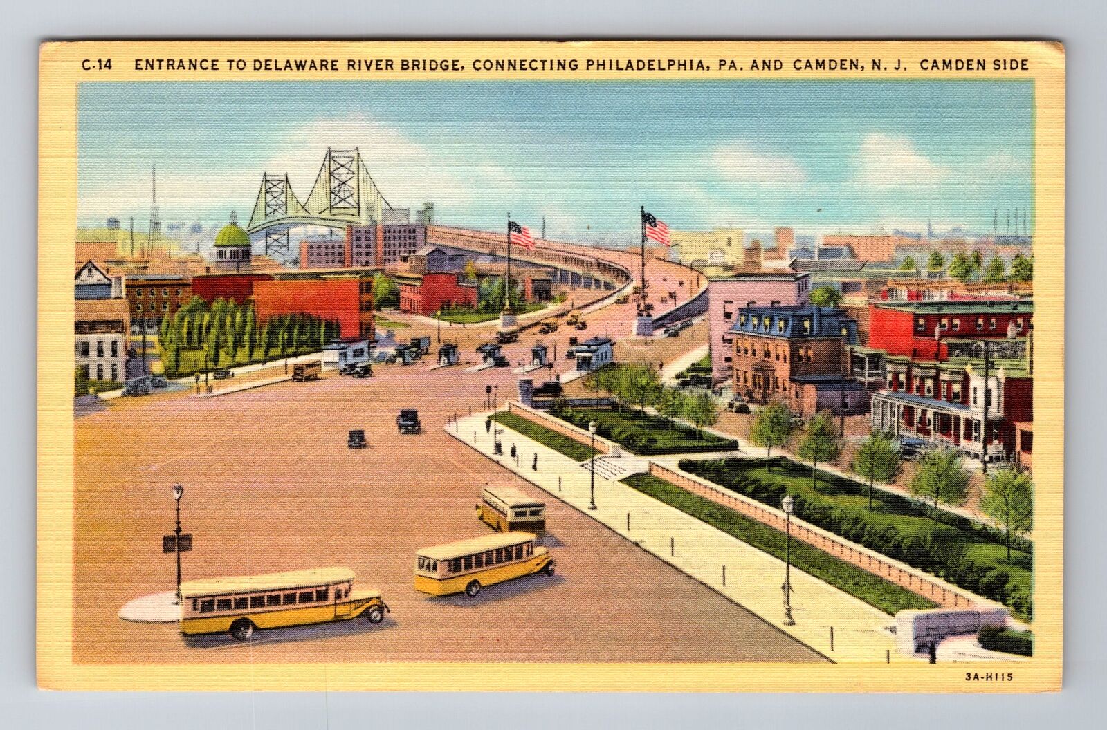 Camden NJ-New Jersey, Entrance, Delaware River Bridge, Vintage Postcard