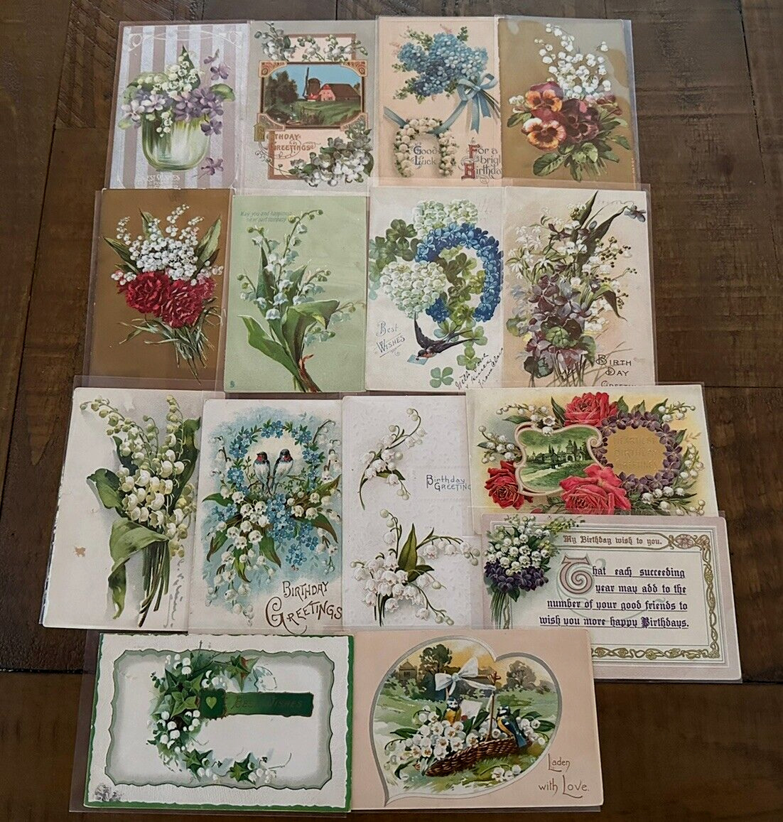 Pretty Lot of 15 Antique Greetings Postcards w. Lily of the Valley Flowers-k218