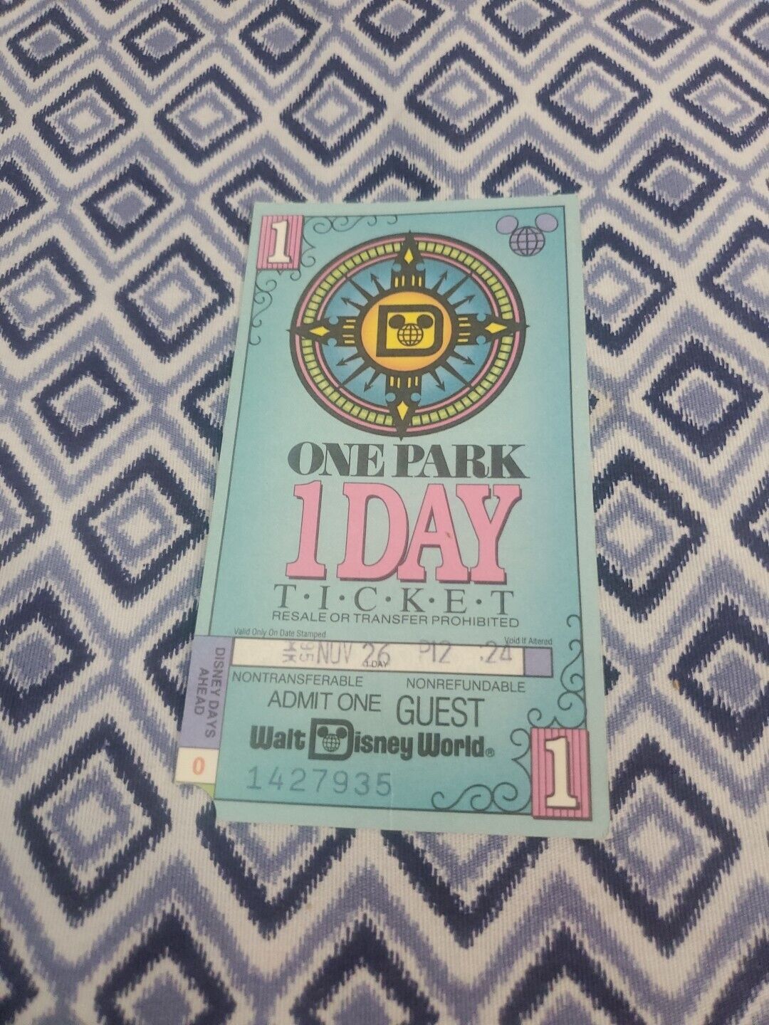 VTG 1994 Walt Disney World Admit One Park 1 Day Ticket