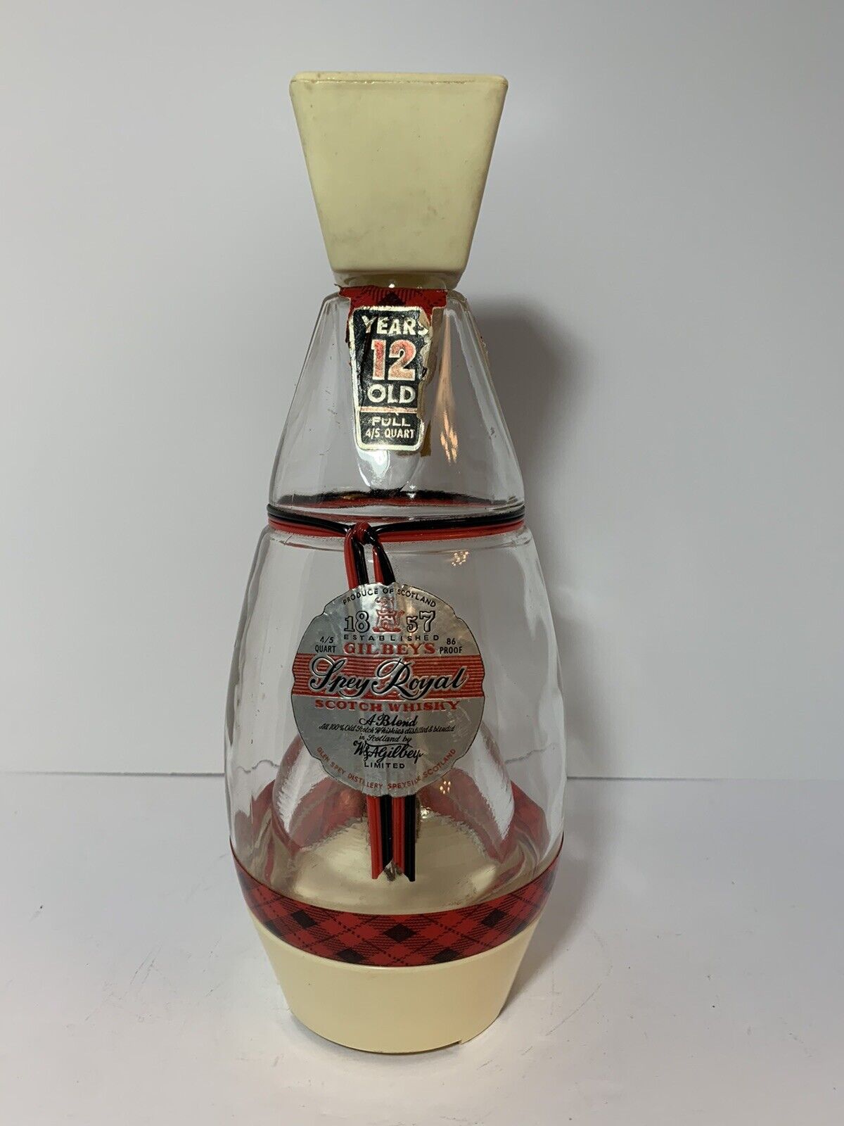 Vintage Gilbeys Spey Royal Scotch Whisky Bottle Decanter Music Box w/DANCER TSTD
