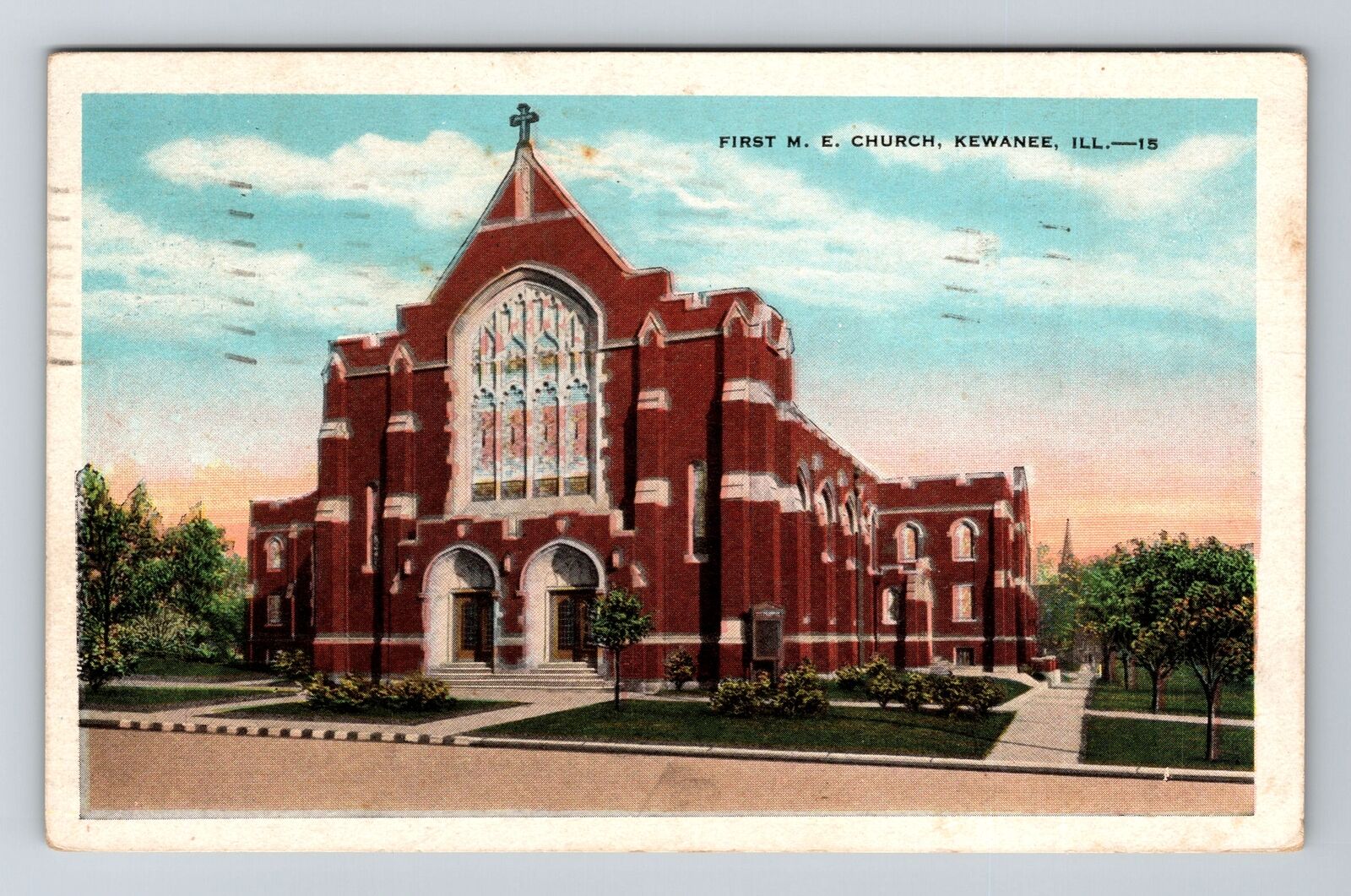 Kewanee IL-Illinois, First M.E. Church, c1945 Antique Vintage Souvenir Postcard