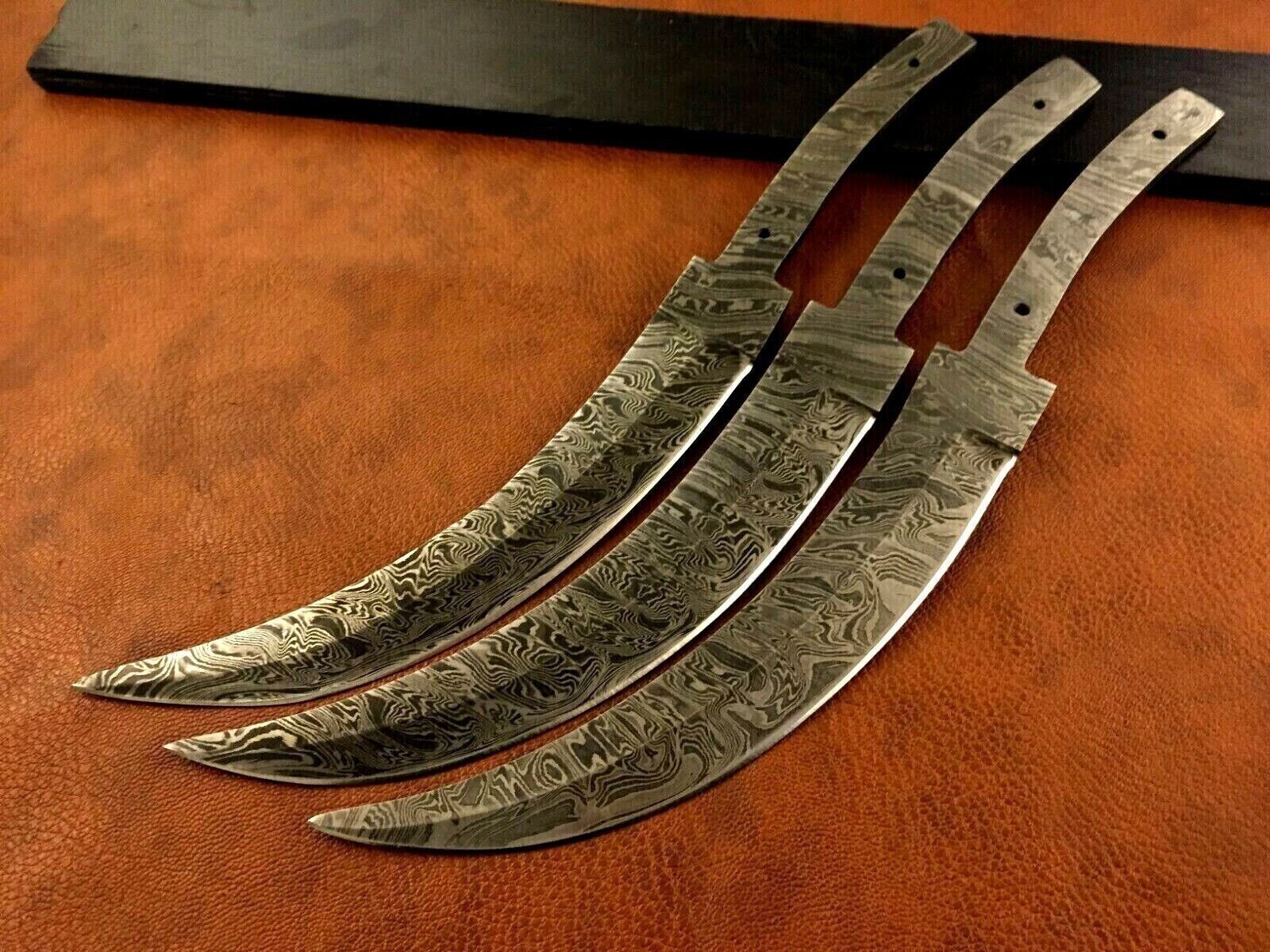 Lot of 3 Handmade Pattern Welded Damascus Steel Curved Blank Blade,Knife Making