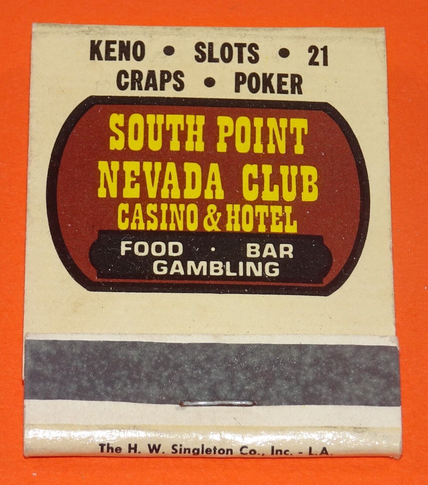 South Point Nevada Club Nevada Front Strike Casino 20-Strike Matchbook Unstruck