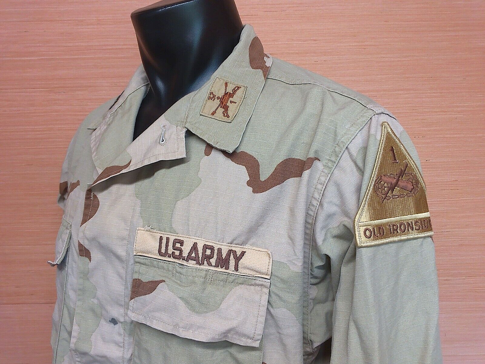 US Army 1st Armored Division 1-37 CPT Desert DCU 3 Color Jacket Coat Medium Long