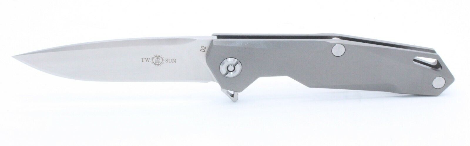 TwoSun TS21 Liner Lock Flipper Knife Gray Titanium Handle Plain D2 Blade