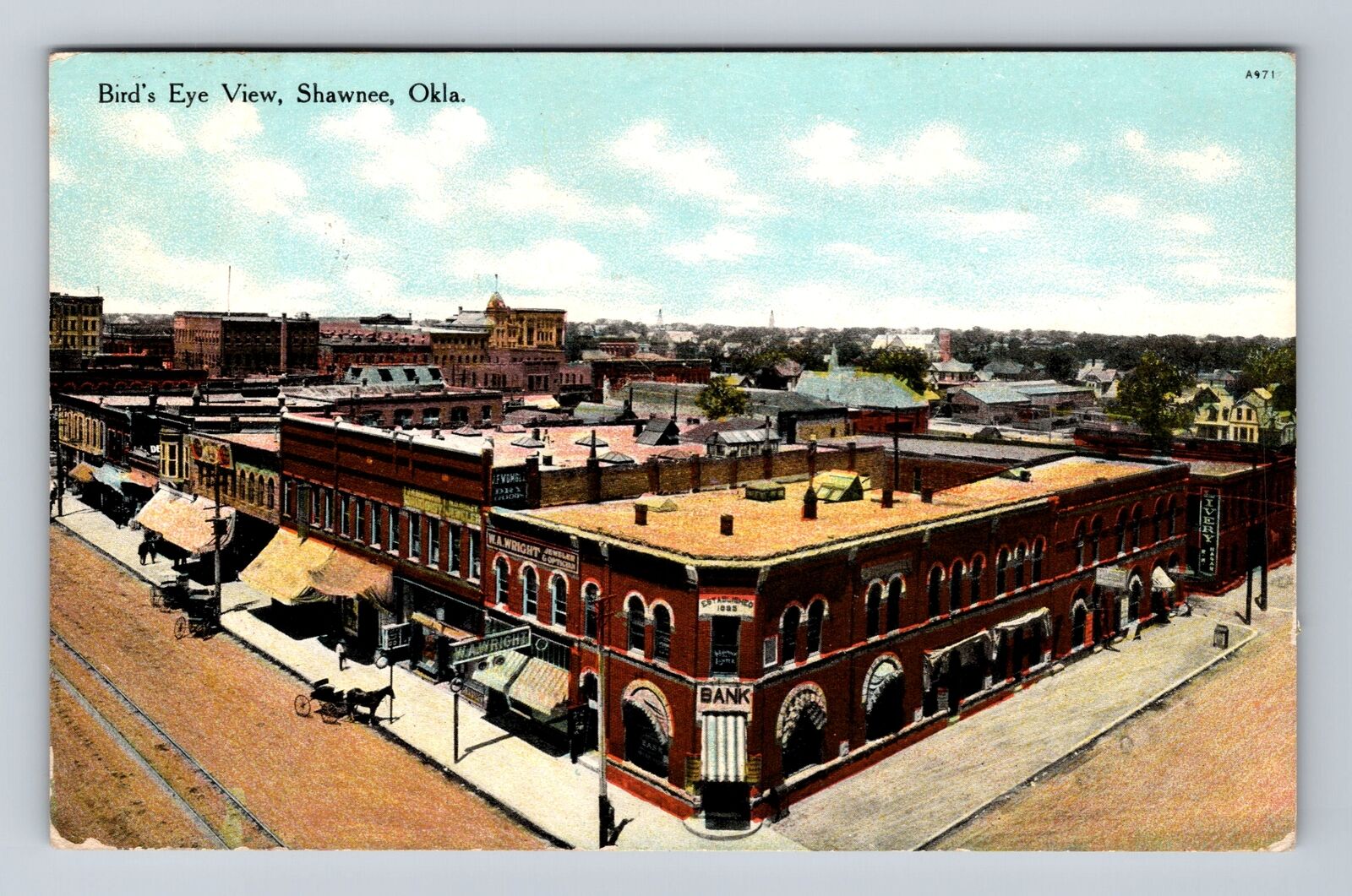 Shawnee OK-Oklahoma, Aerial Of Town Area, Antique, Vintage c1910 Postcard