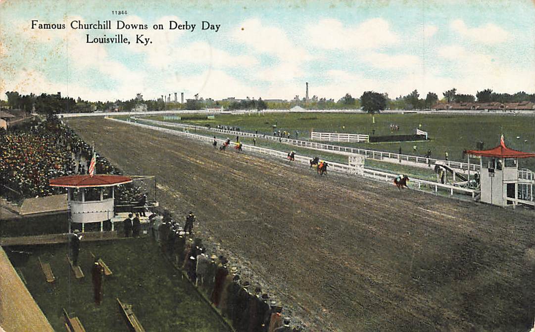 c1909 Churchill Downs Derby Day Horses Race Crowd Louisville KY P404