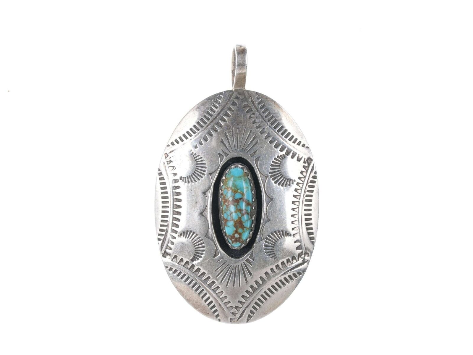 Vintage Navajo Stampwork high grade turquoise pendant
