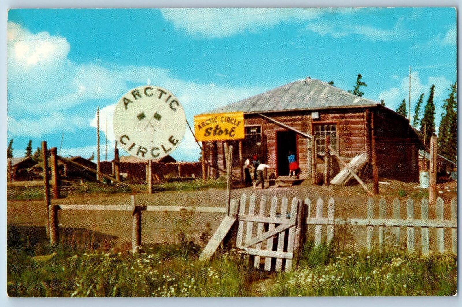 Fort Yukon Alaska Postcard Store And Sign Alaskan Indian Village Arctic c1960\'s