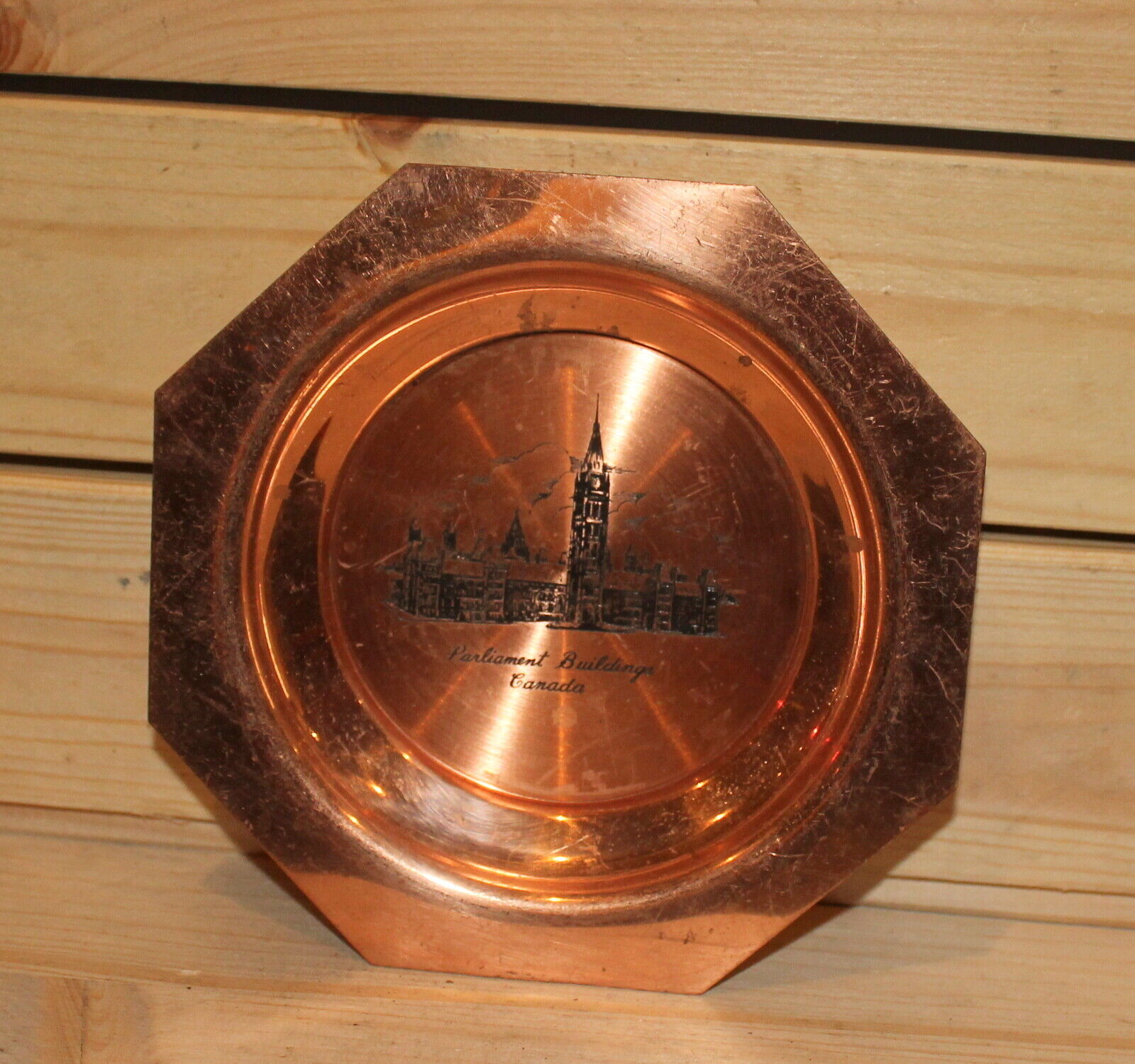 Vintage Canada souvenir wall hanging copper plaque