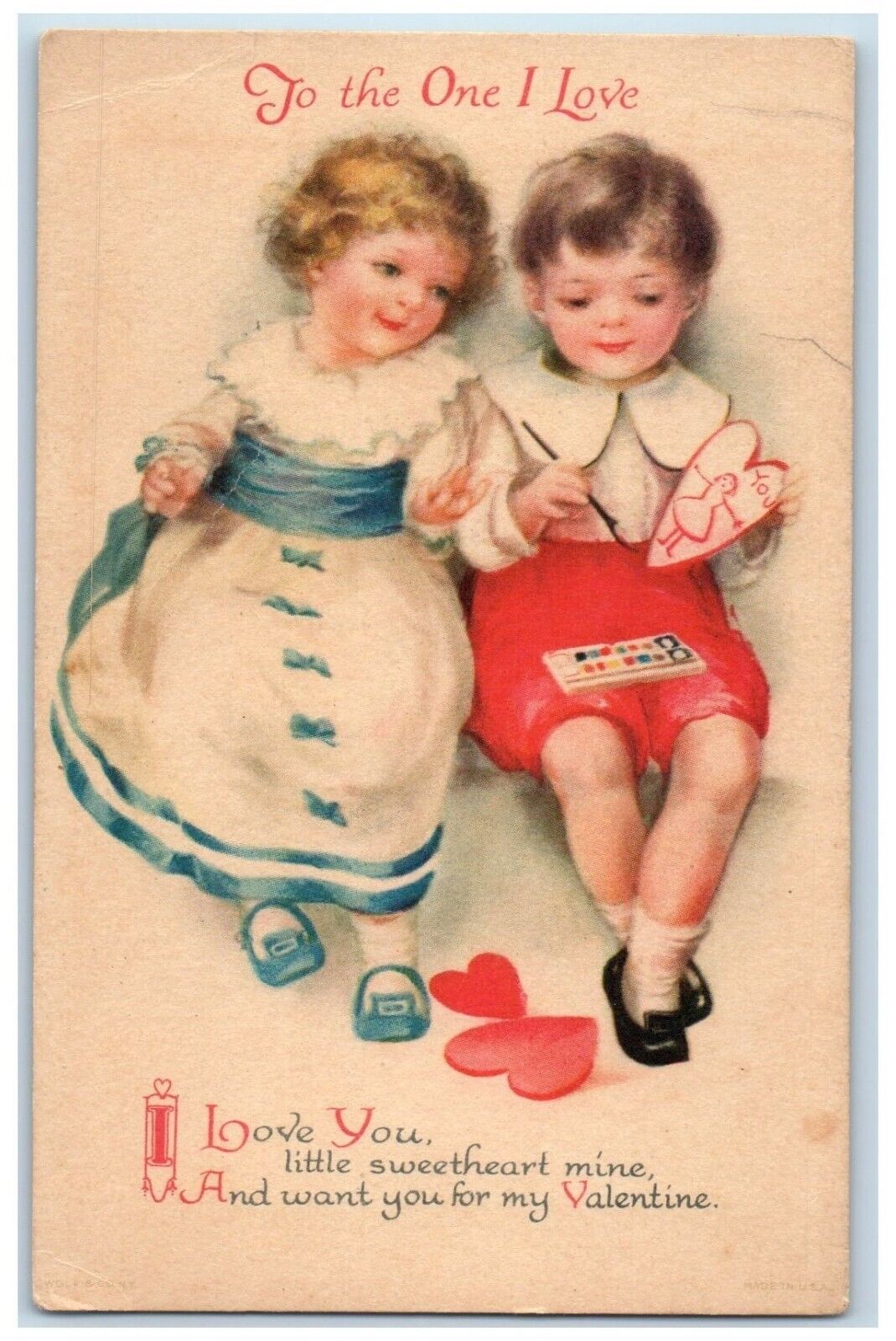 c1910's Valentine Little Sweetheart Drawing Heart Wolf Unposted Antique Postcard