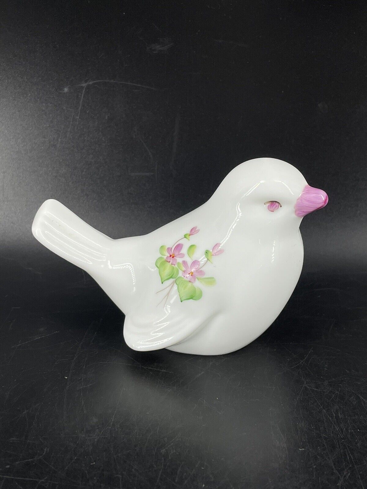 Vintage Fenton Hand painted Milk Glass White Bird Violets in snow signed