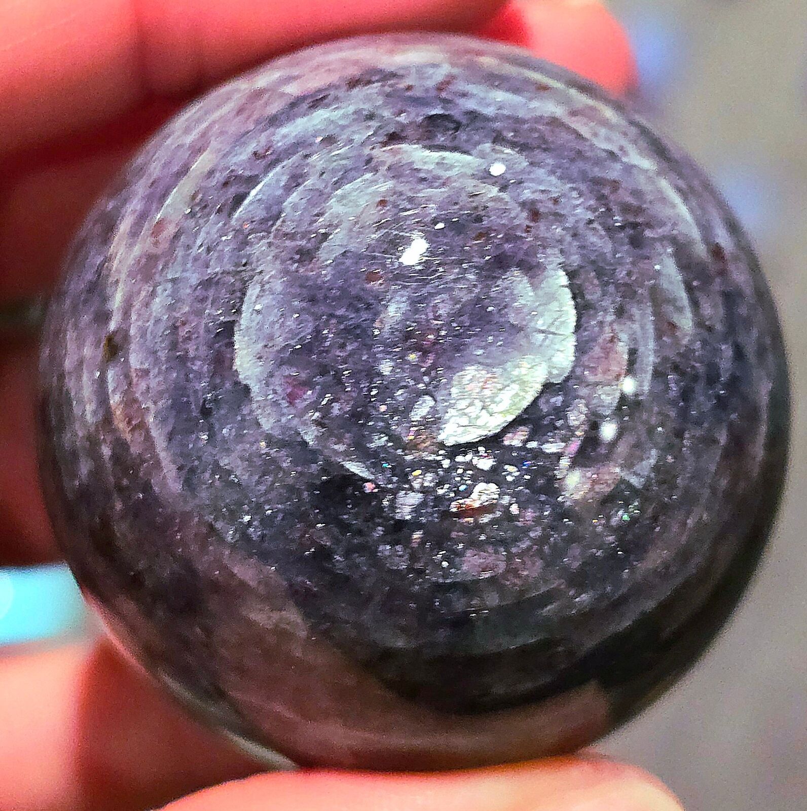 Rainbow Bloodshot Iolite Sunstone 43mm Sphere 106.4g | Sparkly Confetti Reiki