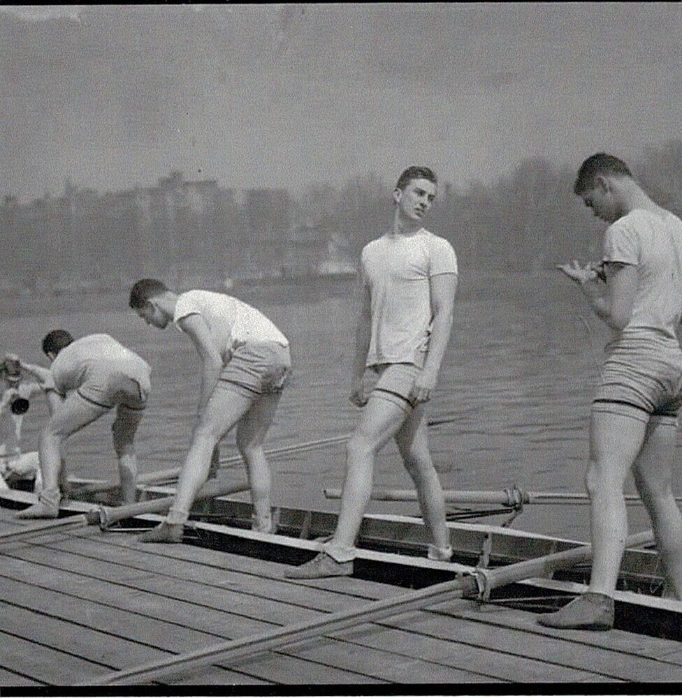 Male Crew Team Scullers on the dock 4x4, 1950s gay man\'s estate