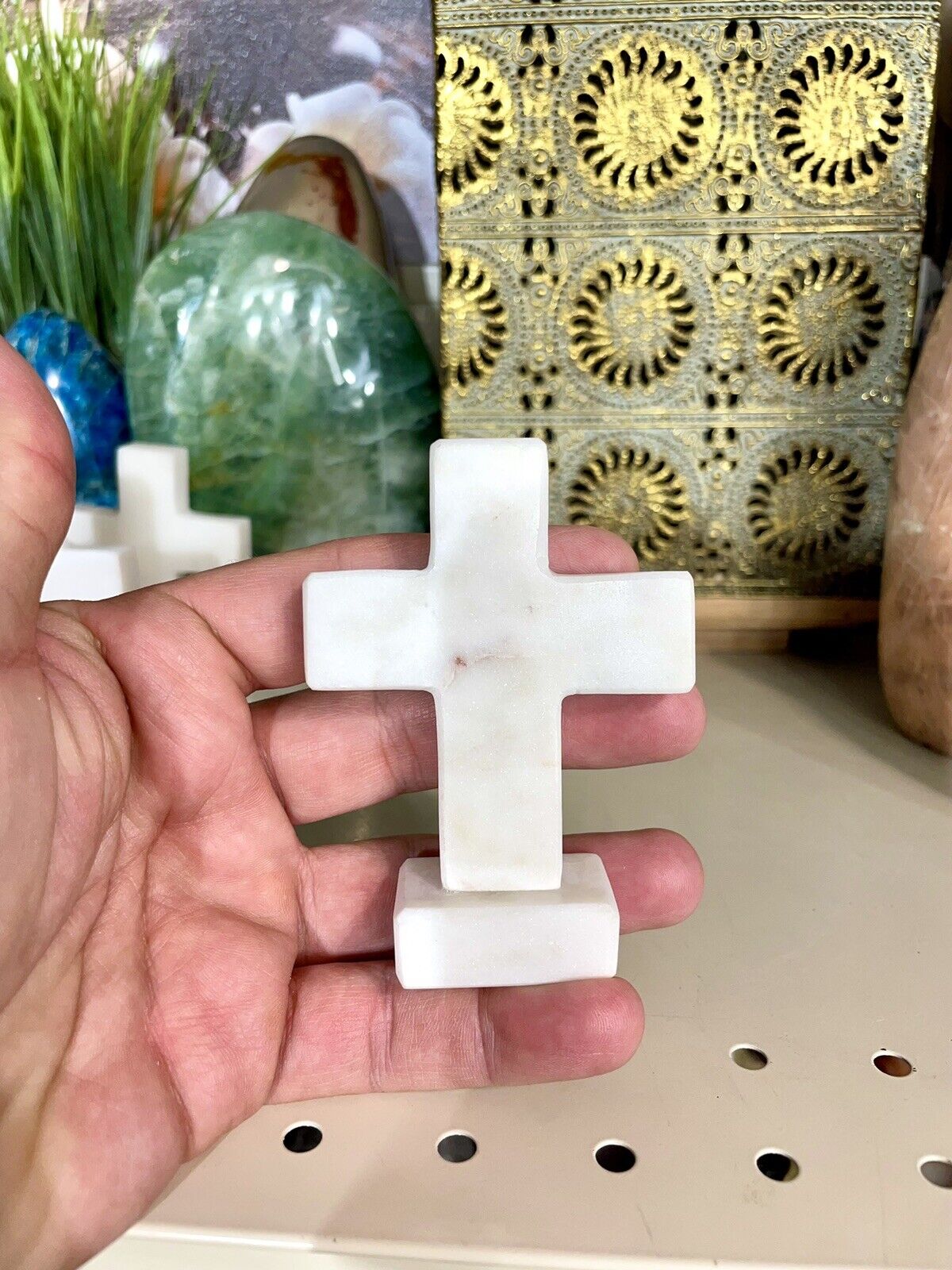 Small Cross Marble White Statue 3.5”x2.5” ZENDA IMPORTS