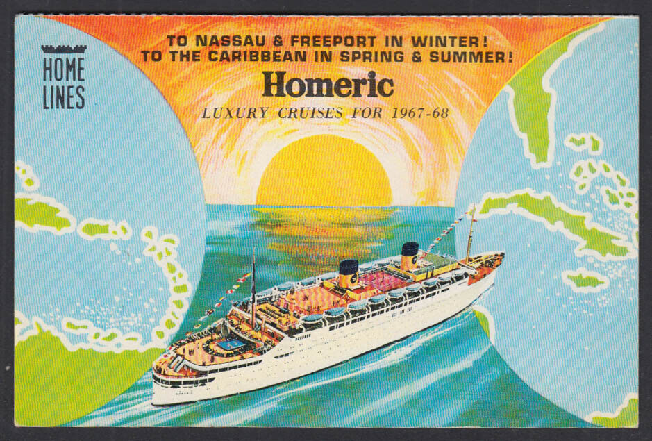 Home Lines S S Homeric Luxury Cruises folding reply card 1967-1968