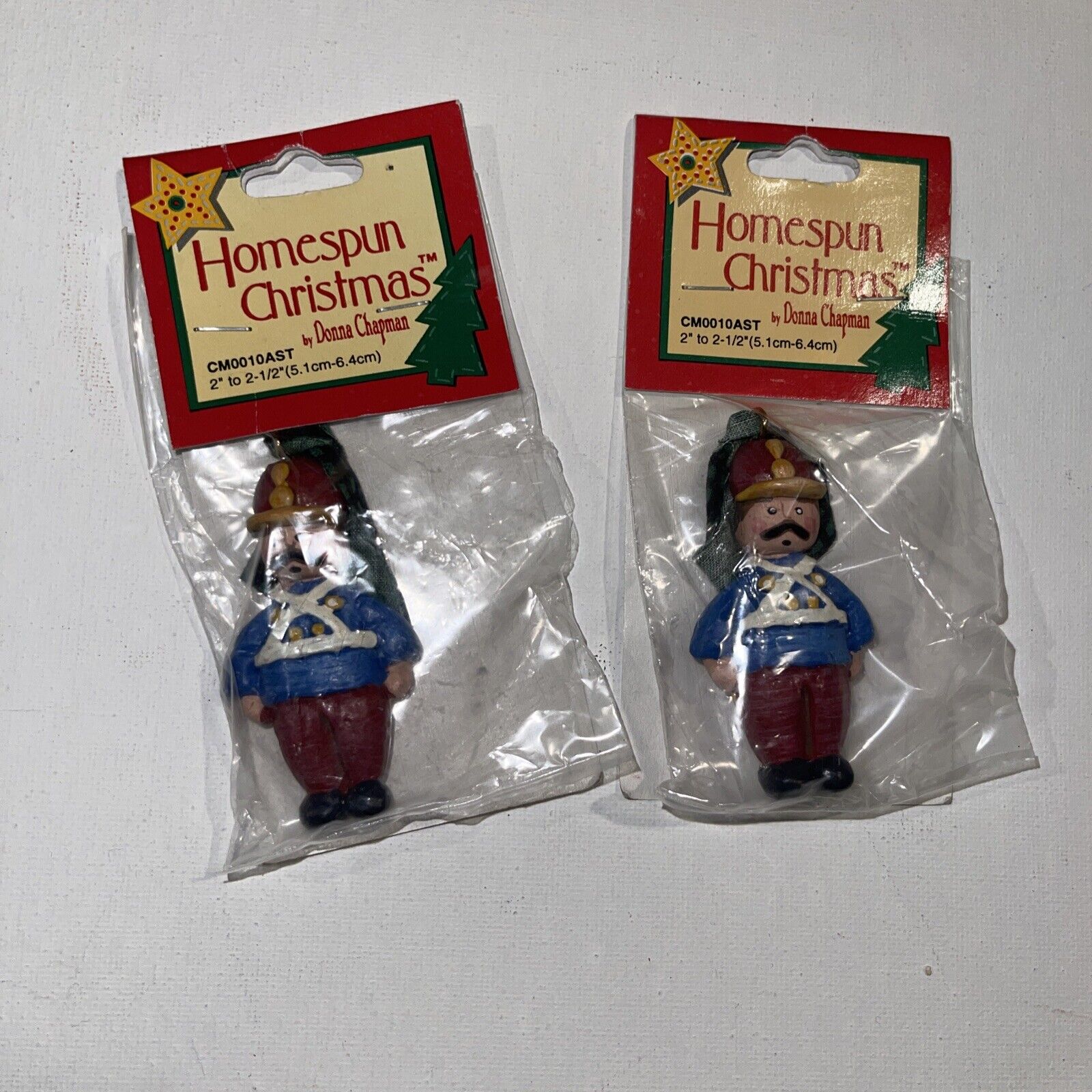 Lot of 2 Country Theme Homespun Christmas Toy Ornaments by Donna Chapman