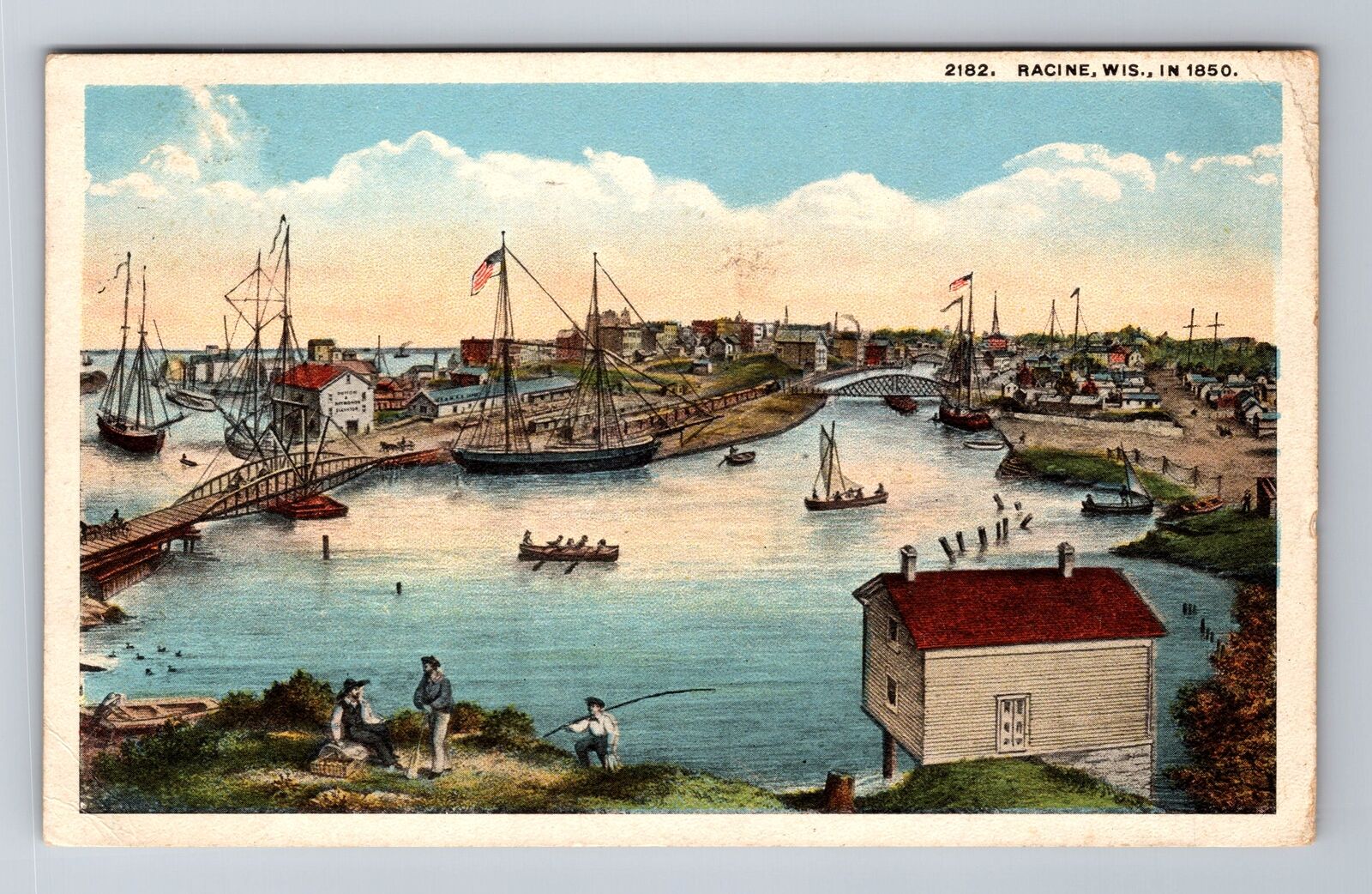 Racine WI-Wisconsin, Birds Eye View over Harbor, c1921 Vintage Postcard