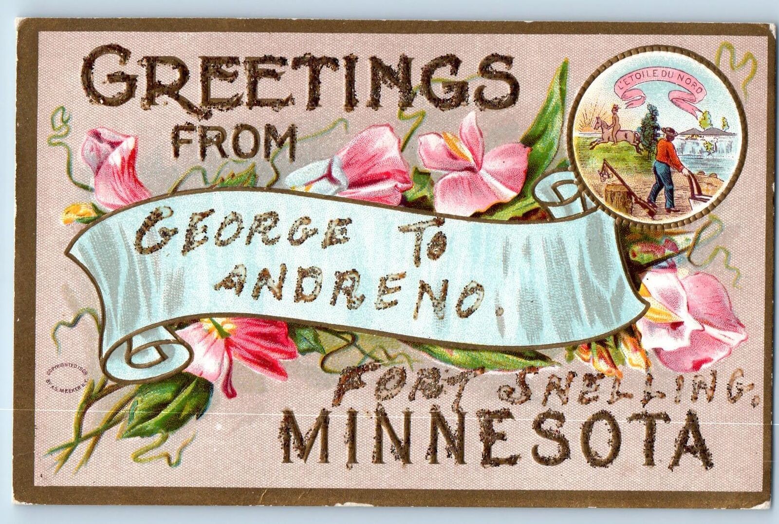 Fort Snelling Minnesota Postcard Greetings From George To Andreno Embossed c1920