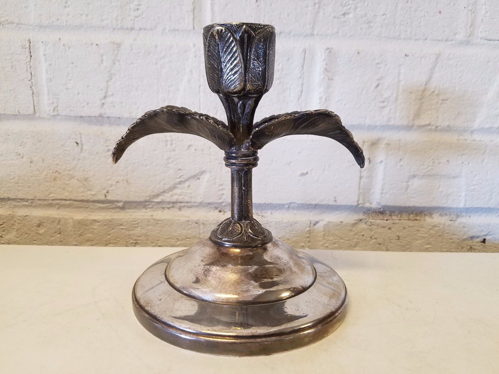 Vintage WF Silver Plate Candle Holder with Floral Decorations