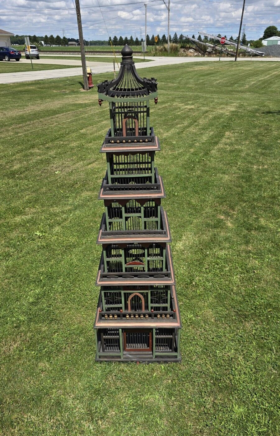 seven story antique wooden bird cage