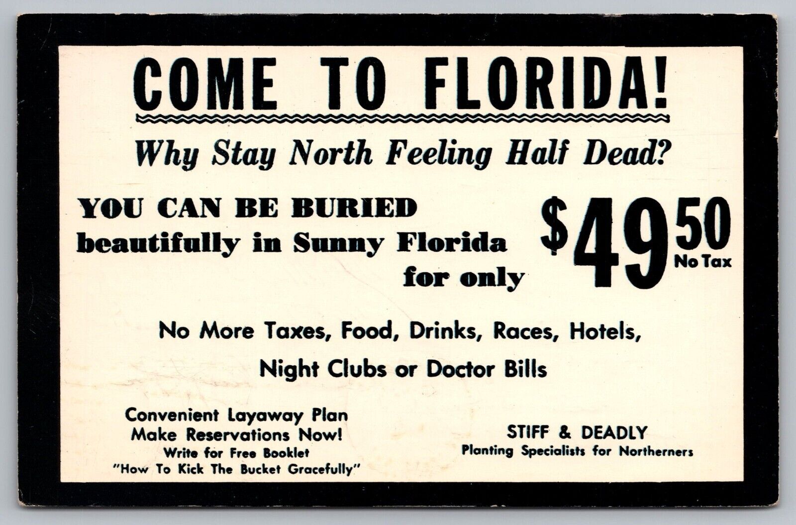 Postcard Come to Florida You Can Be Buried Humor Comic Funny