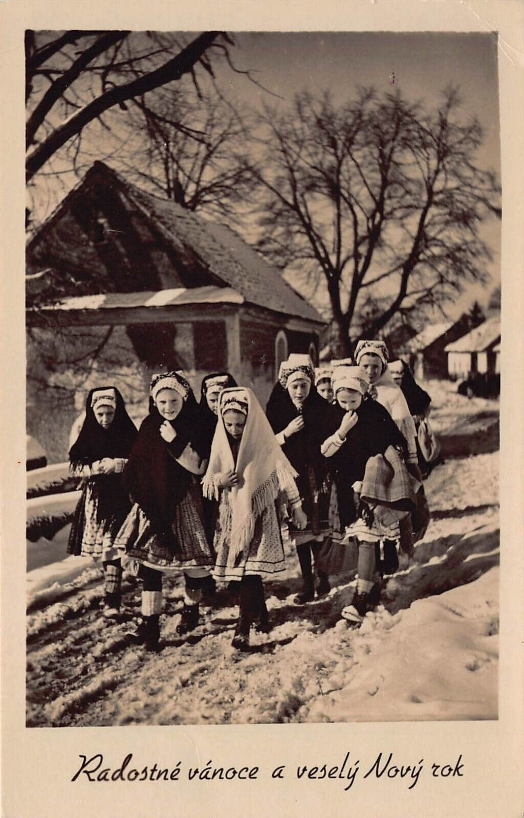 RPPC Javornik Slovenia Christmas Carols Ethnic Girls Photo Vtg Postcard A15