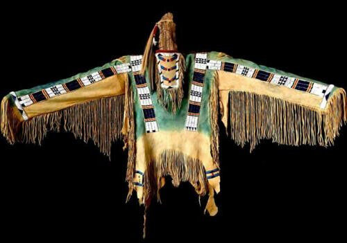 Old American Handmade Beige Buckskin Suede Beaded Powwow Regalia War Shirt  NS98