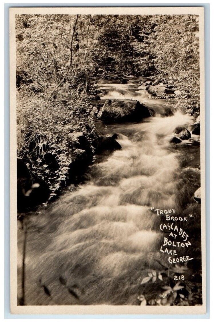 c1910's Trout Brook Cascades Bolton Lake View Lake George NY RPPC Photo Postcard