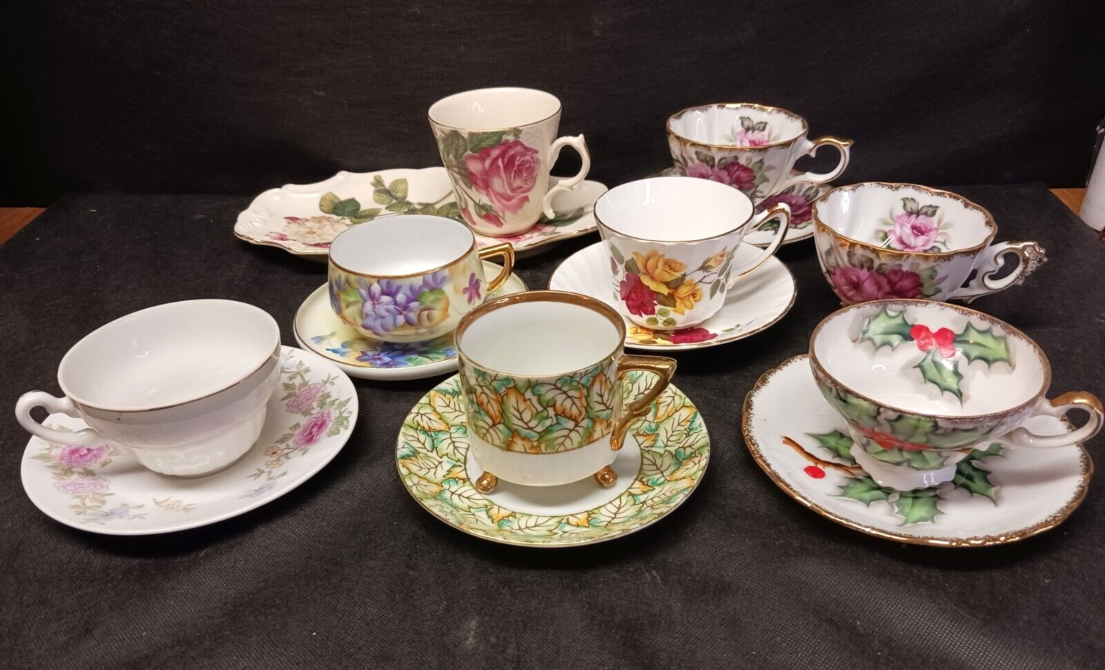 Vintage Mixed Lot 15pc. Porcelain Coffee Teacups Saucers & Tray
