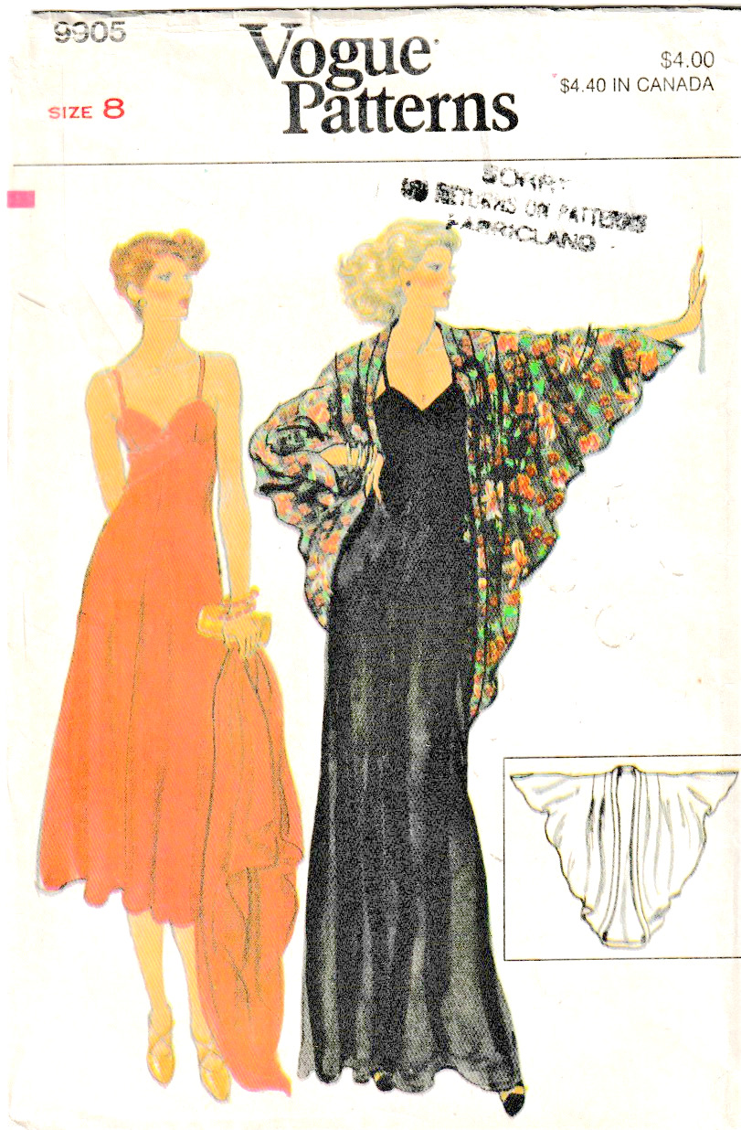 Vogue Pattern 9905 c1970's, Misses Dress & Butterfly Jacket, Size 8; FF