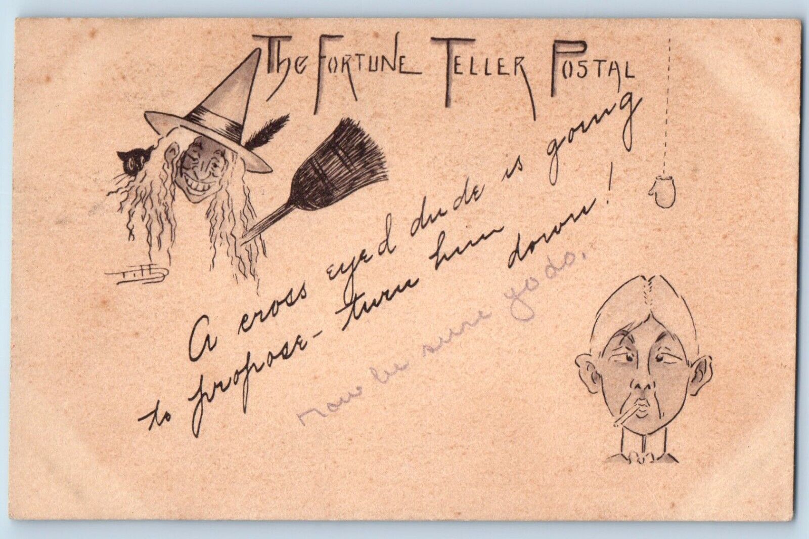 St. Paul Minnesota MN Postcard Halloween The Fortune Teller Witch Man Cigar 1909