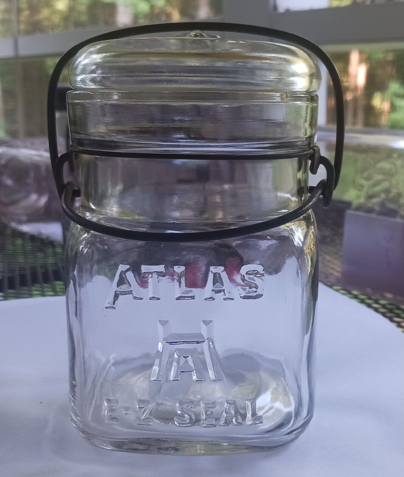 VTG Square Hazel Atlas HA E-Z Seal VTG Clear Glass Pint Canning Fruit Jar Bail