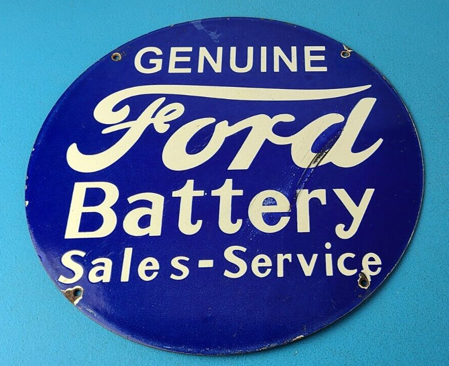 Vintage Ford Battery Sign - Gas Motor Oil Pump Automotive Service Porcelain Sign