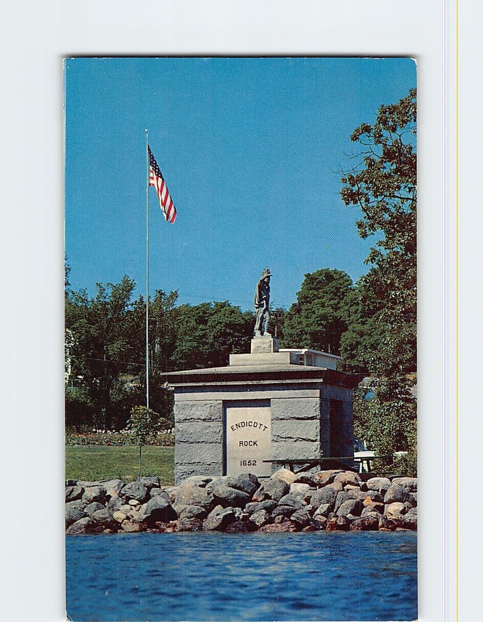 Postcard Colonial Boundary Monuments Endicott Rock Weirs Beach New Hampshire USA