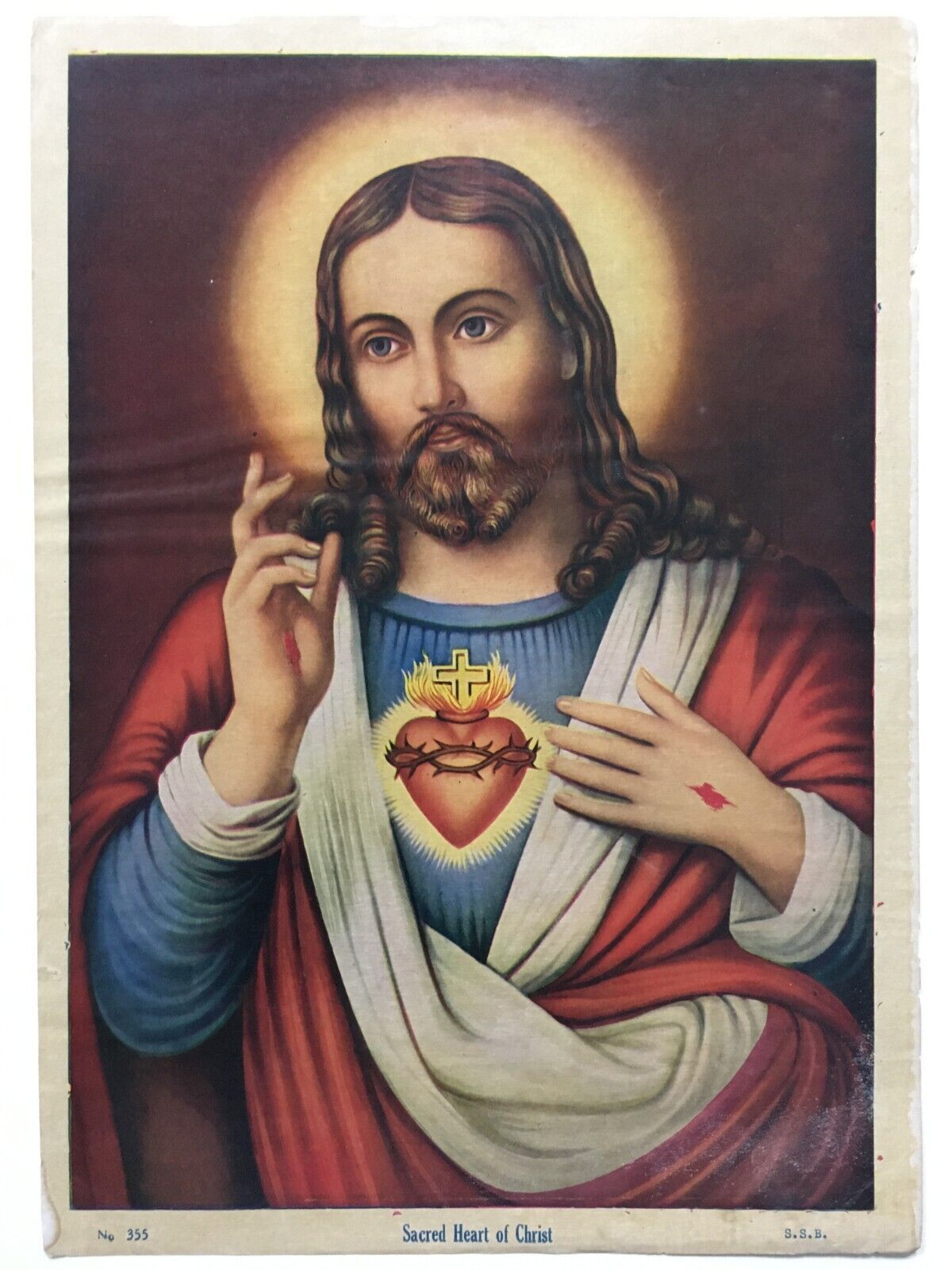 India 50's Print SACRED HEART OF JESUS CHRIST  10in x 14in (10812)