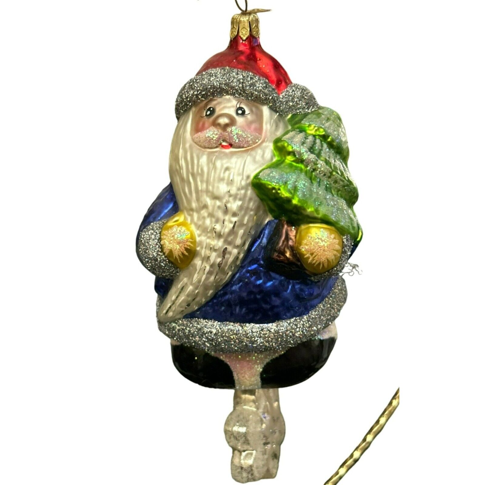 Christopher Radko Snow Chime Santa Glass Ornament Santa Tree Bell (21239)
