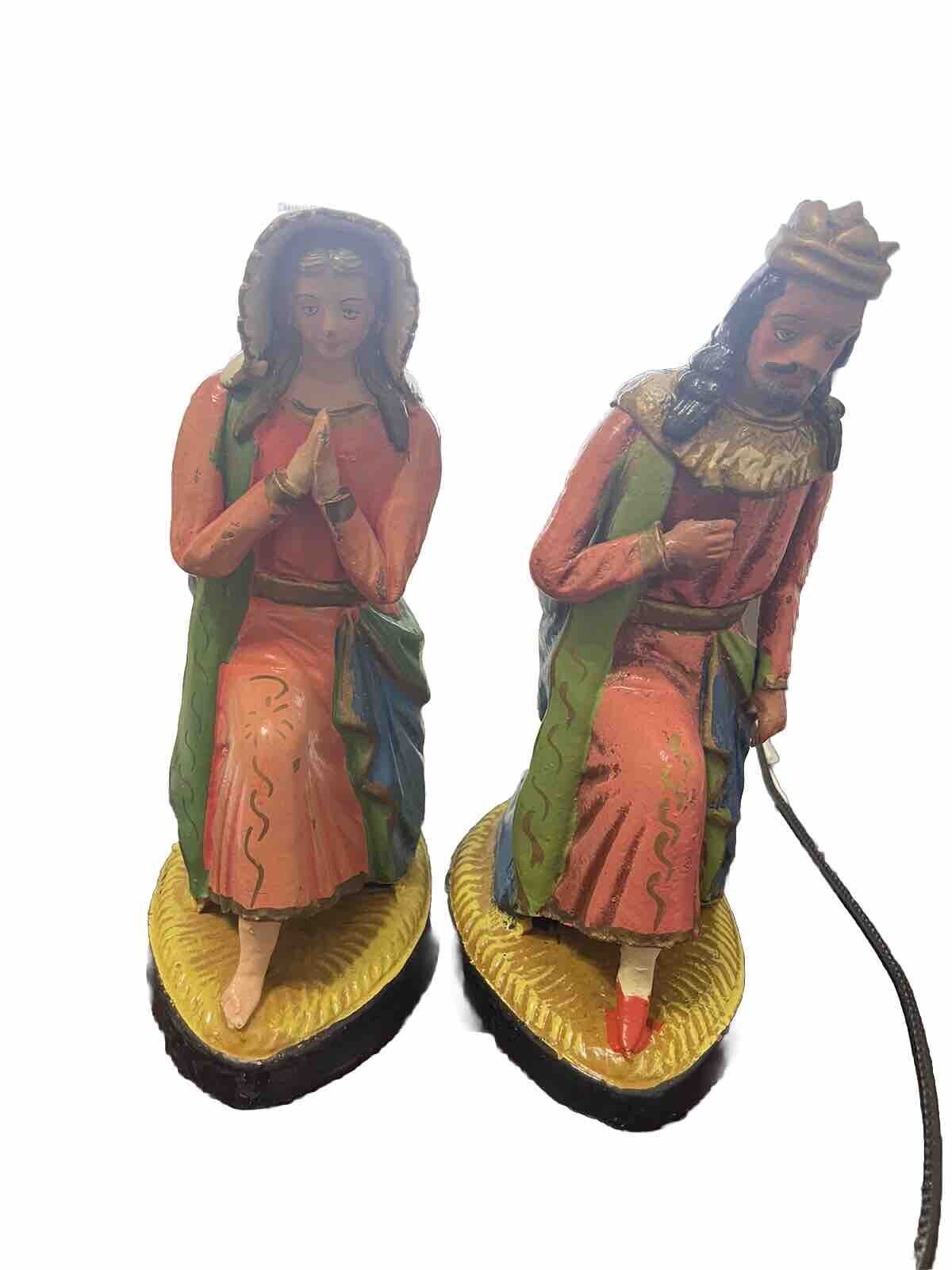 2 vintage Mexico Folk Art Clay Nativity Figures- Mary & Joseph