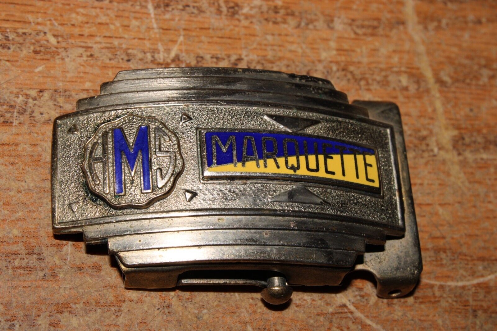 Vintage Marquette Ottawa Illinois Brass & Enamel  High School Belt Buckle 1940\'s