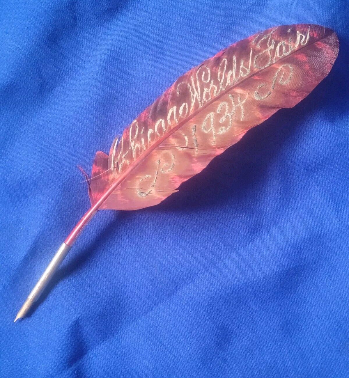 Rare Antique Vtg 1934 Chicago WORLDS FAIR Quill Feather Writing Pen