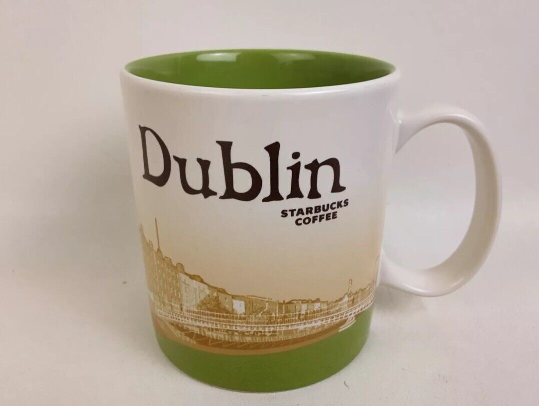 Starbucks Dublin Coffee Cup Mug 16 oz Ceramic White Green 2017 4\